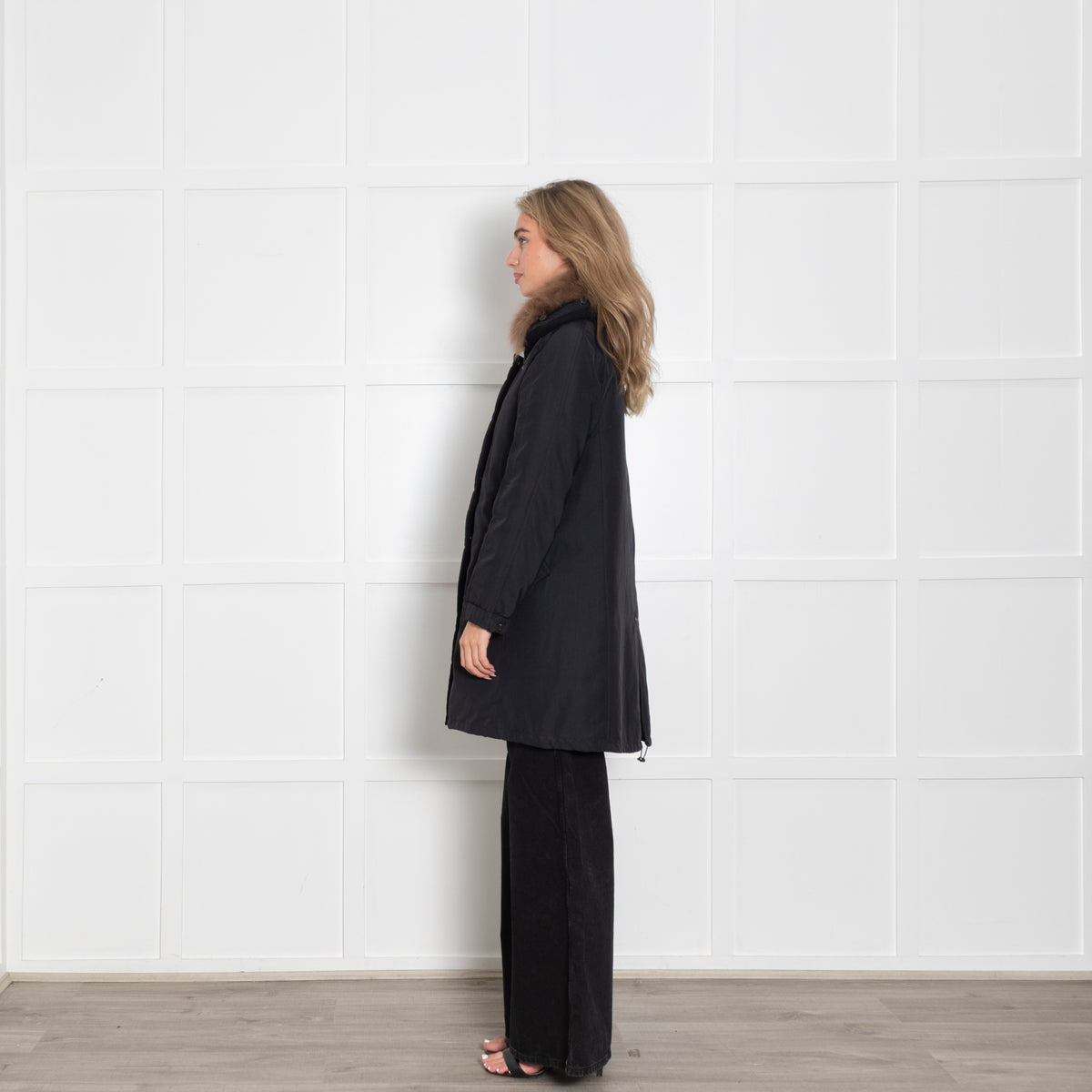 Weekend Max Mara Navy Blue Brown Faux Fur Puffer Coat