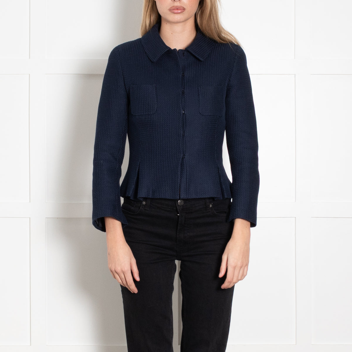 CH Carolina Herrera Navy Textured Short Jacket