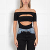 Mugler Black High Hip Off Cutout Bodysuit