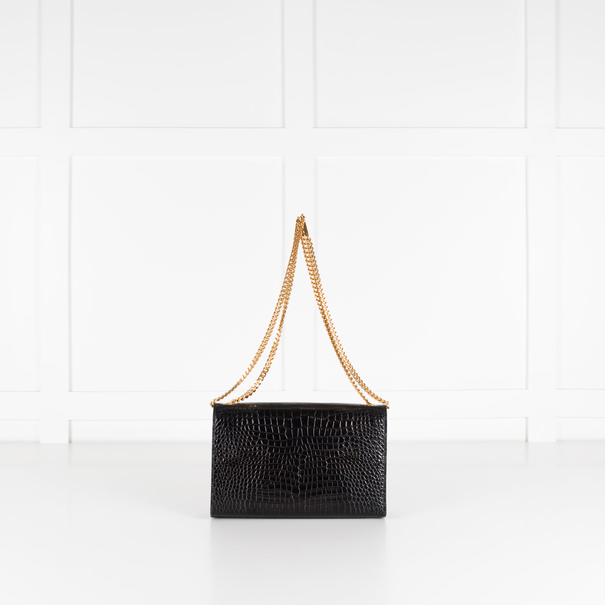 Saint Laurent Brown Croc Effect Shoulder Bag