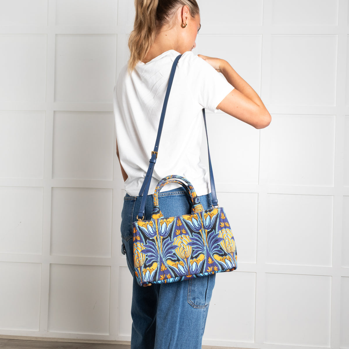 Prada Blue Orange Canvas Canapa Tulipano Handbag