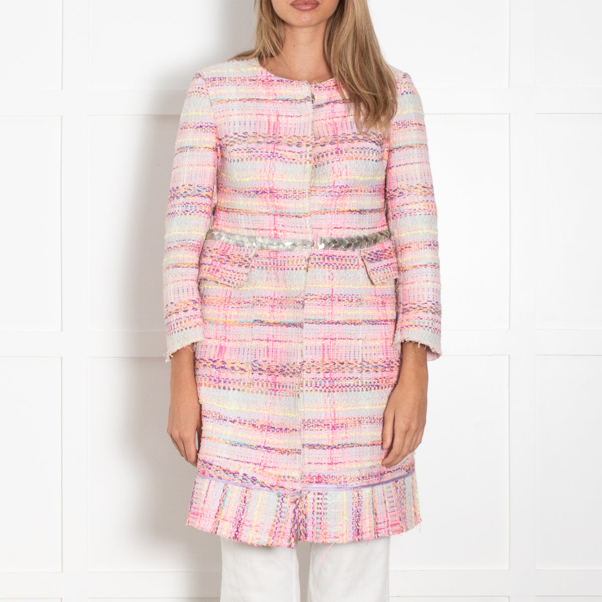 Giada Benincasa Pink Boucle Jacket with Silver Sequin Waist