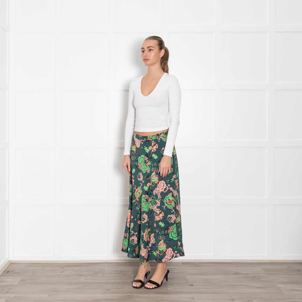 ME + Em Green And Pink Paisley Pattern Skirt