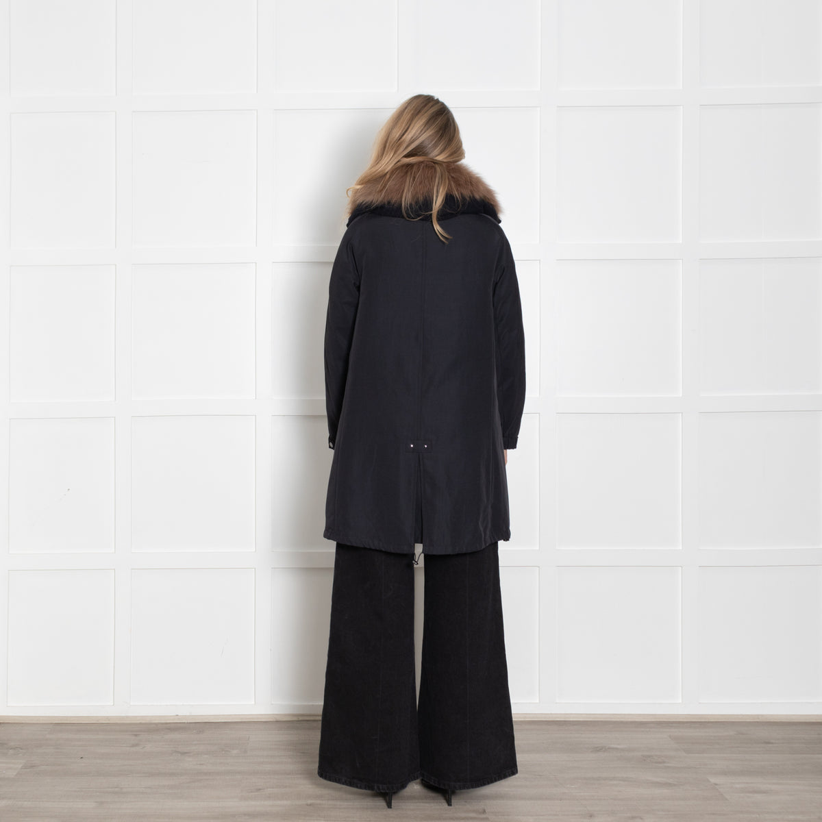 Weekend Max Mara Navy Blue Brown Faux Fur Puffer Coat