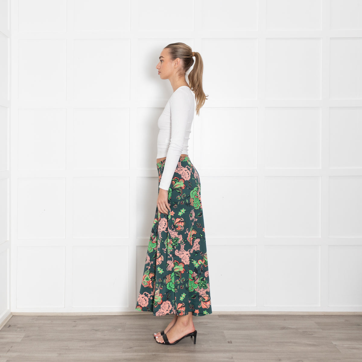 ME + Em Green And Pink Paisley Pattern Skirt