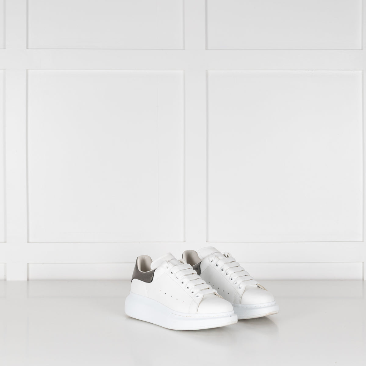 Alexander McQueen White Leather Trainers with Gunmetal Heel Tab