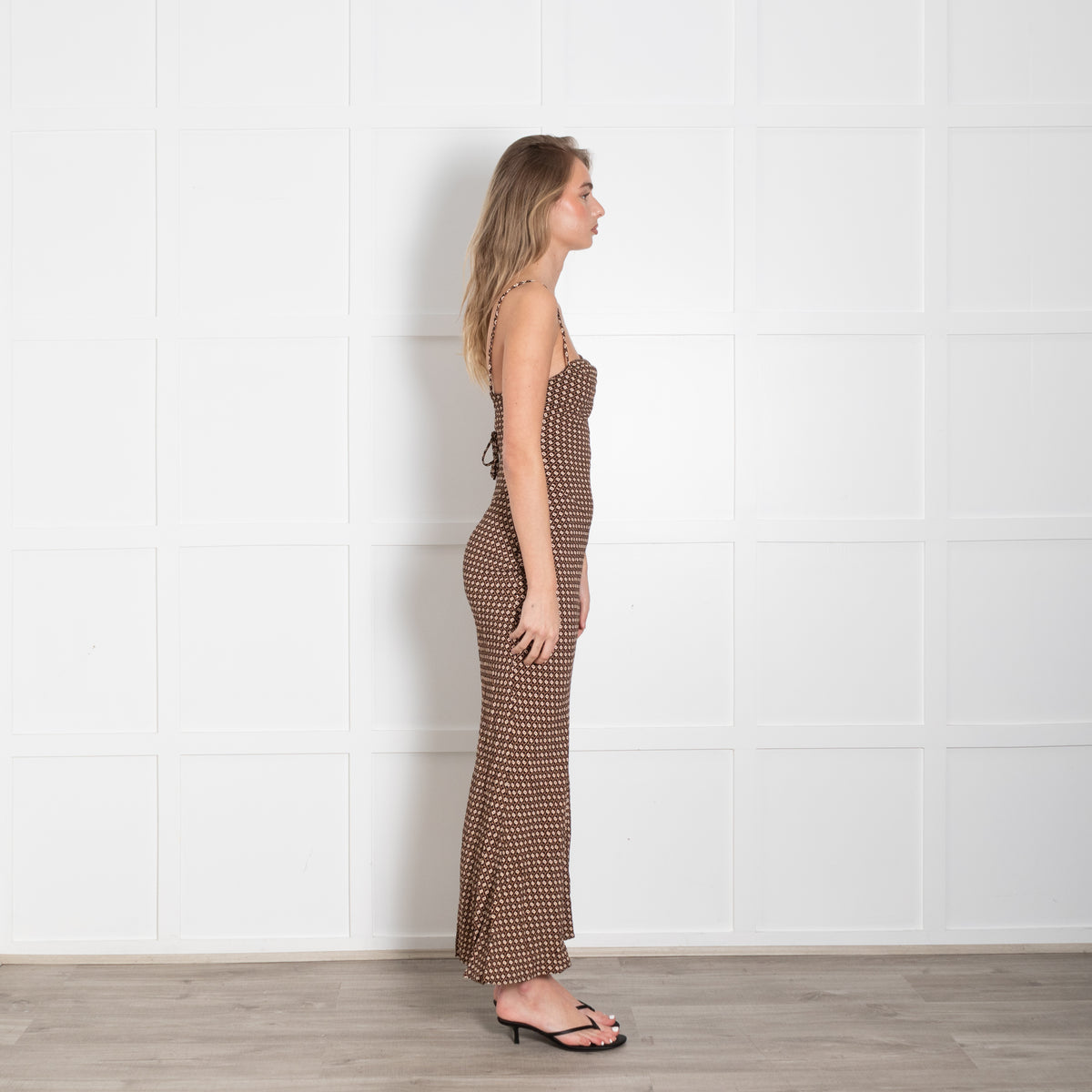 Monday Swimwear Brown & Cream Chain Link Pattern Maxi  Strappy Dress