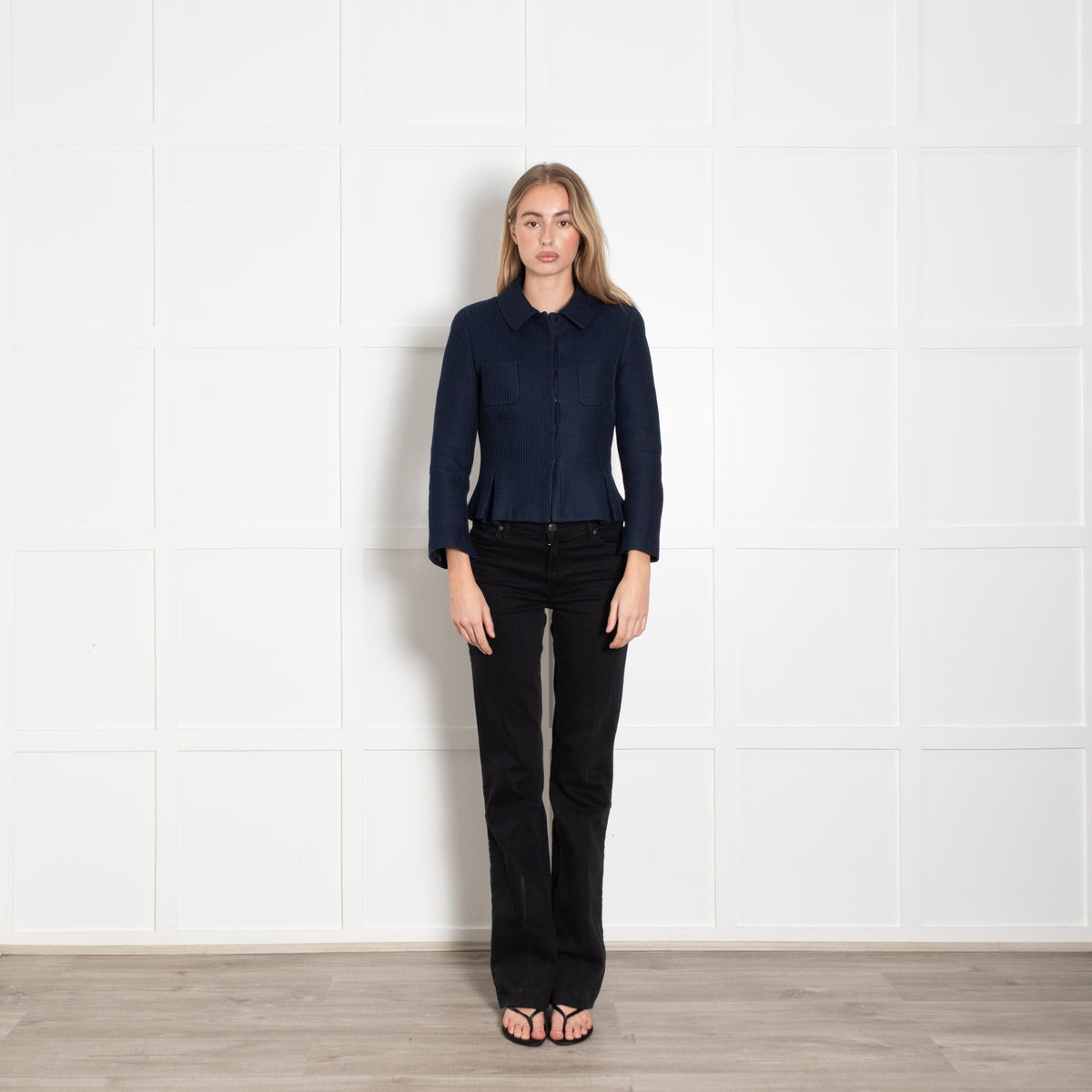 CH Carolina Herrera Navy Textured Short Jacket