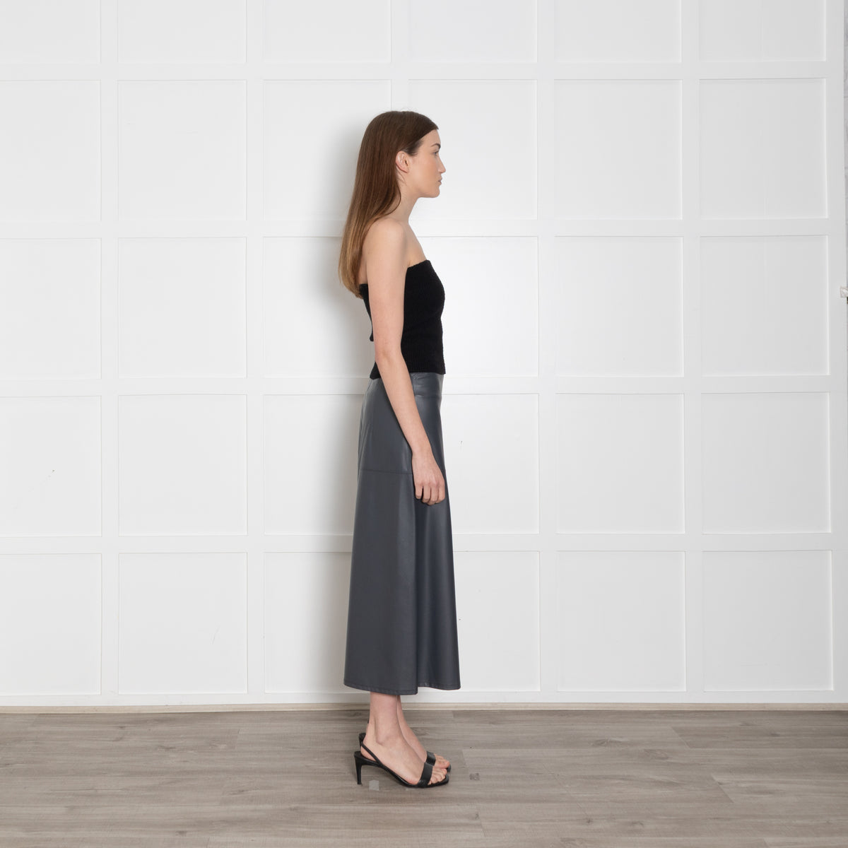 Max Mara Leisure Grey Faux Leather A Line skirt