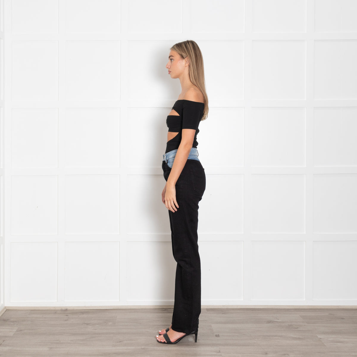 Mugler Black High Hip Off Cutout Bodysuit