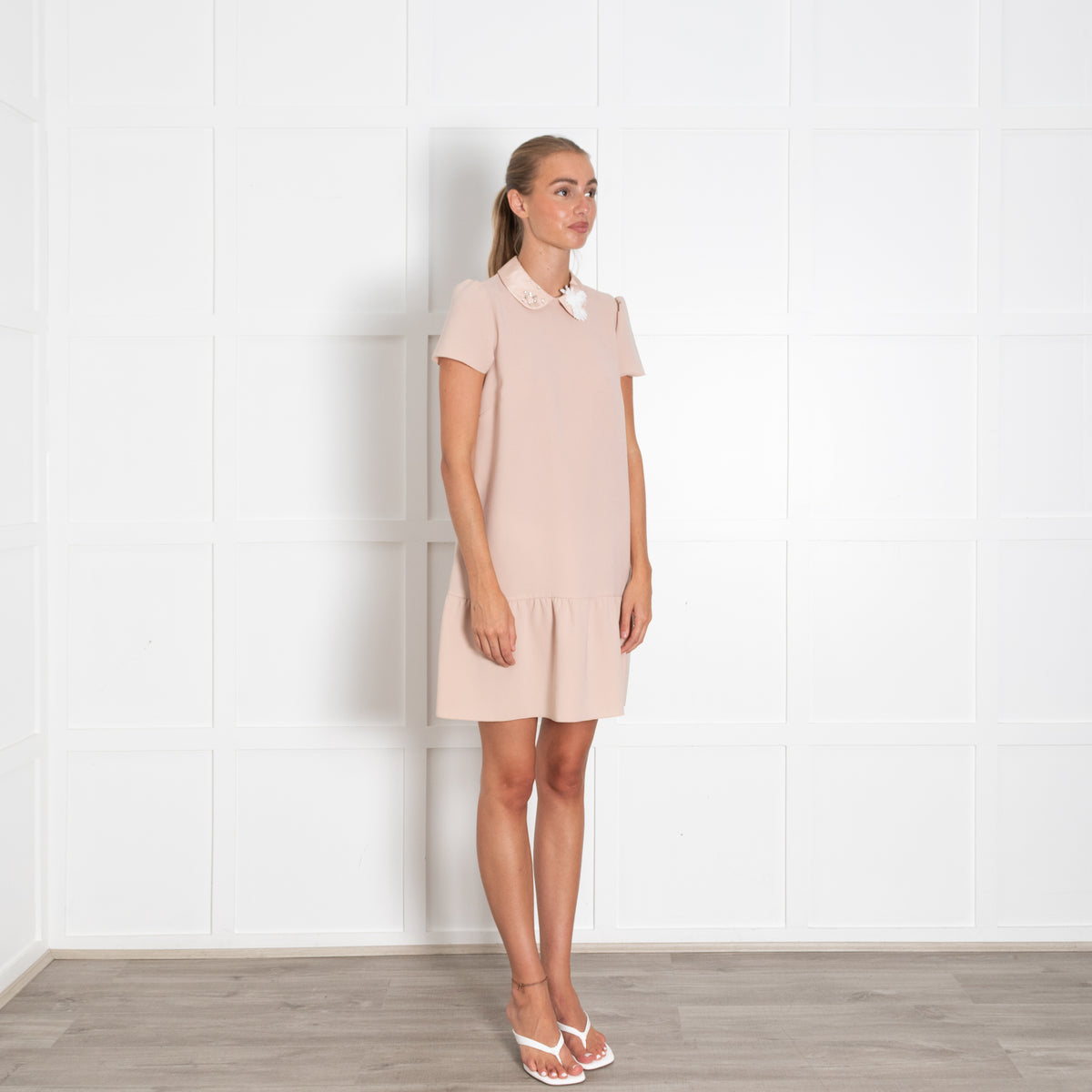 Red Valentino Dusty Pink Embellished Collar Mini Dress