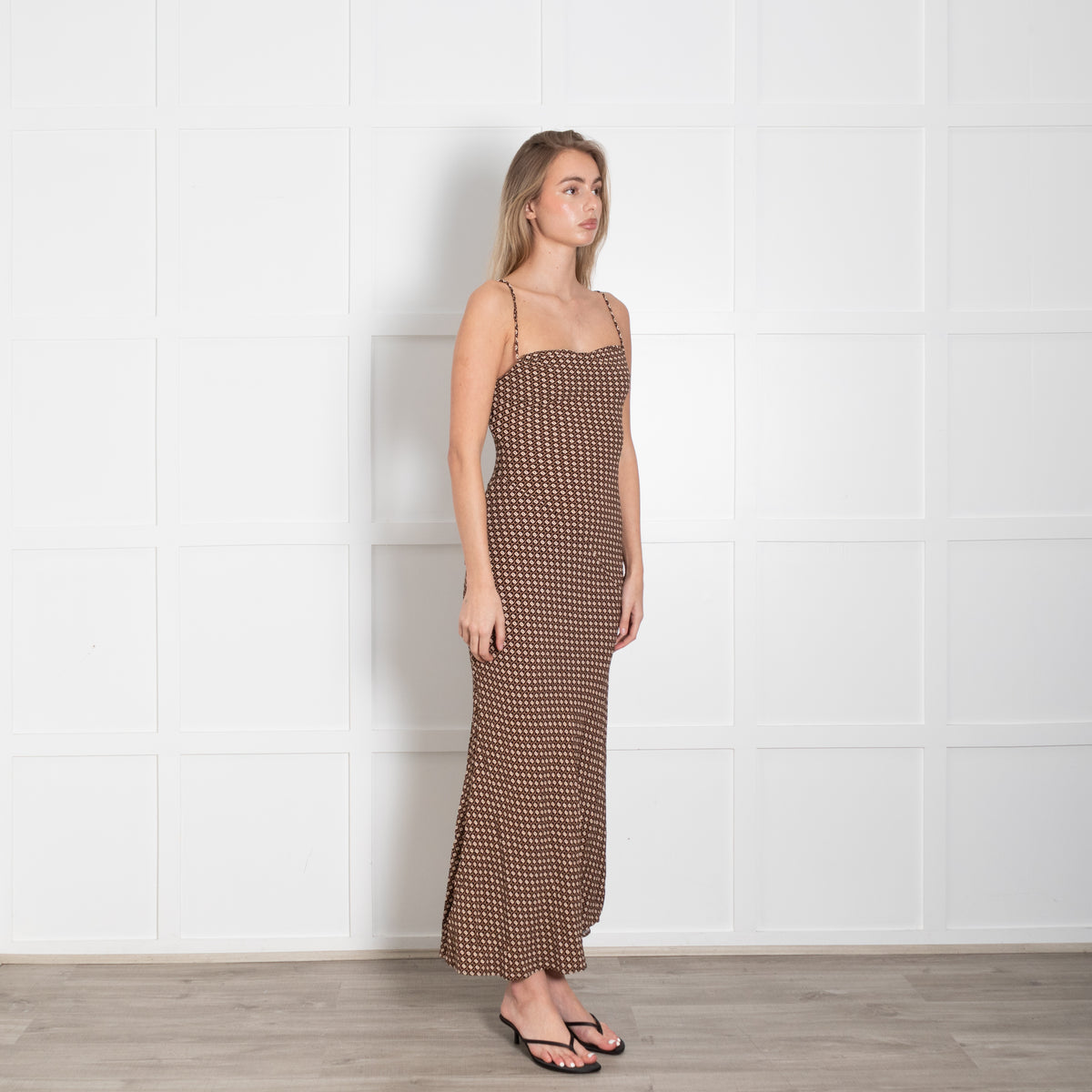 Monday Swimwear Brown & Cream Chain Link Pattern Maxi  Strappy Dress