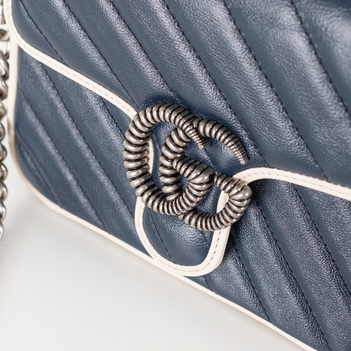 Gucci Navy White GG Marmont Shoulder Bag
