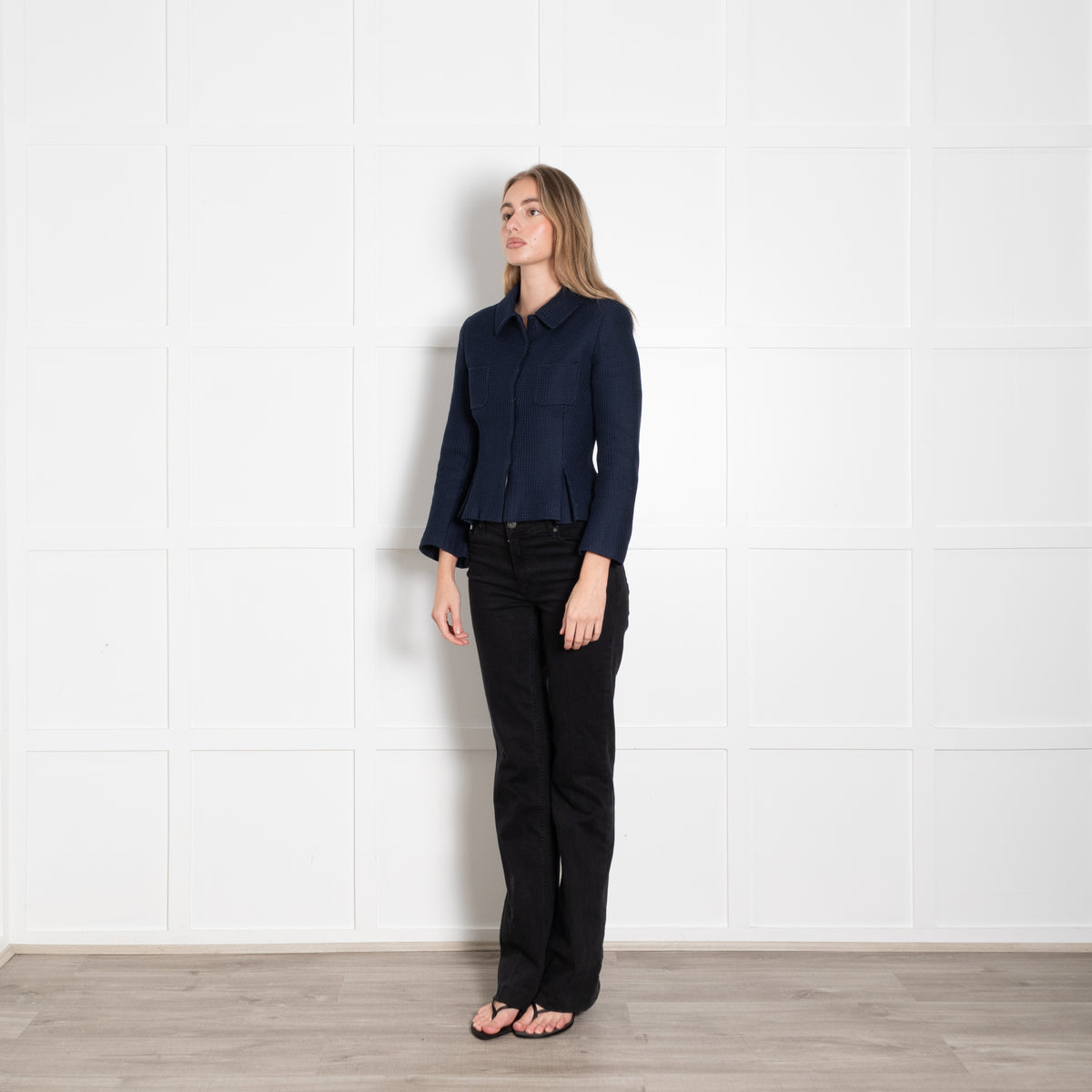 CH Carolina Herrera Navy Textured Short Jacket