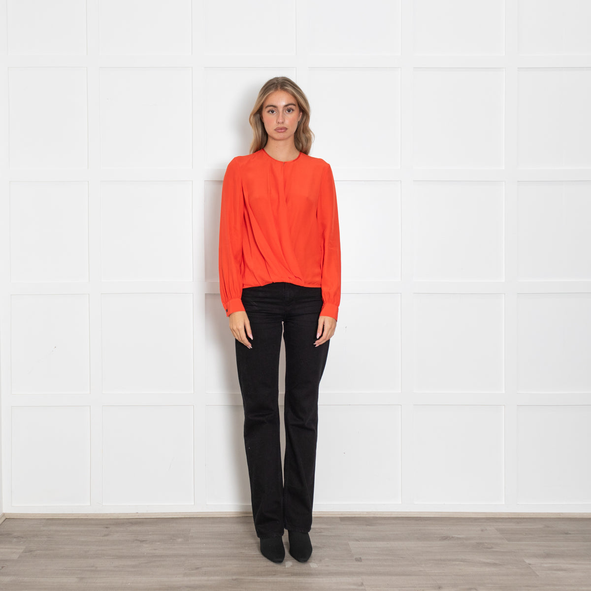 Rag & Bone Red Draped Long Sleeve Blouse