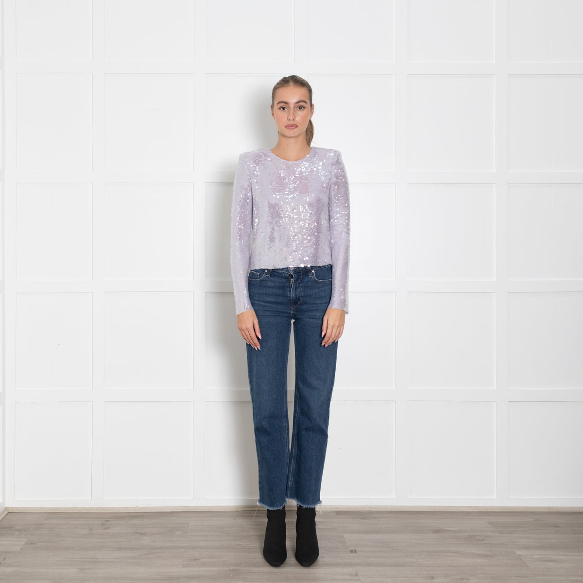Self Portrait Lilac Sequin Long Sleeve Top