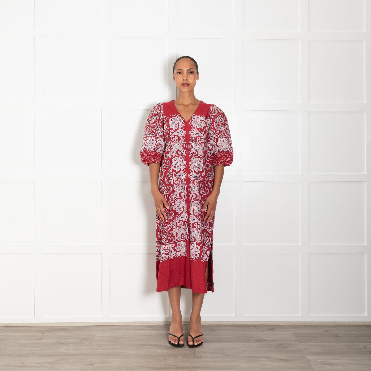 Sea New York Red Paisley Puff Sleeve Dress
