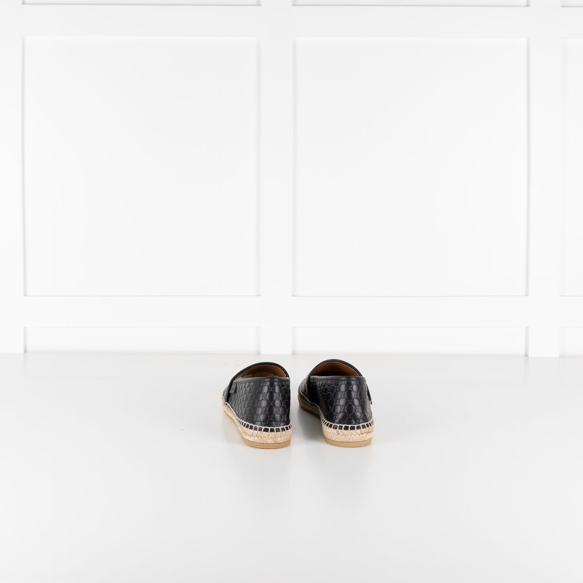 Gucci Black Leather Logo Embossed Espadrilles