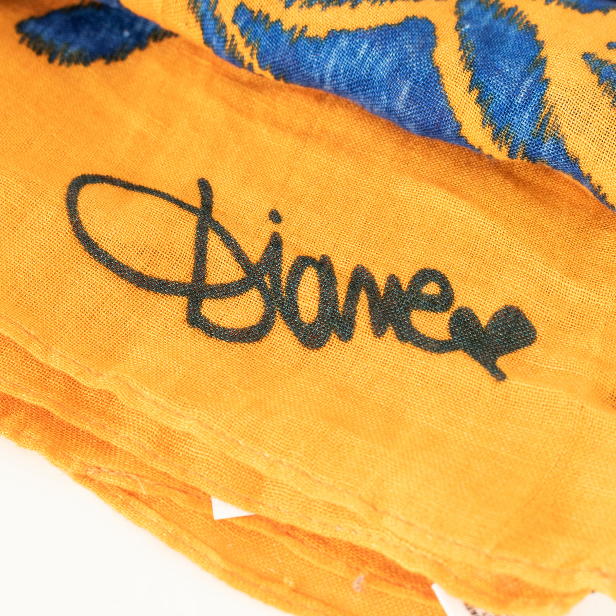Diane Von Furstenberg Orange Blue Linen Blend Scarf