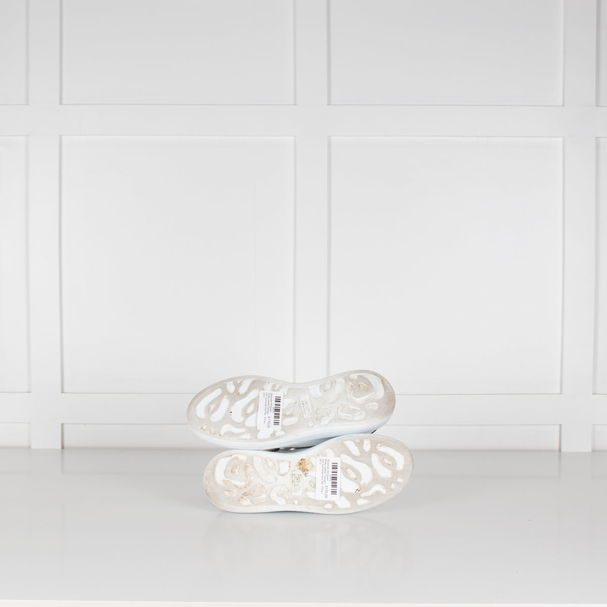 Alexander McQueen White Leather Trainers with Gunmetal Heel Tab