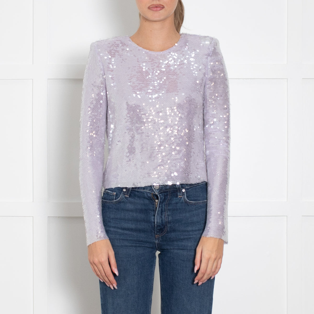 Self Portrait Lilac Sequin Long Sleeve Top