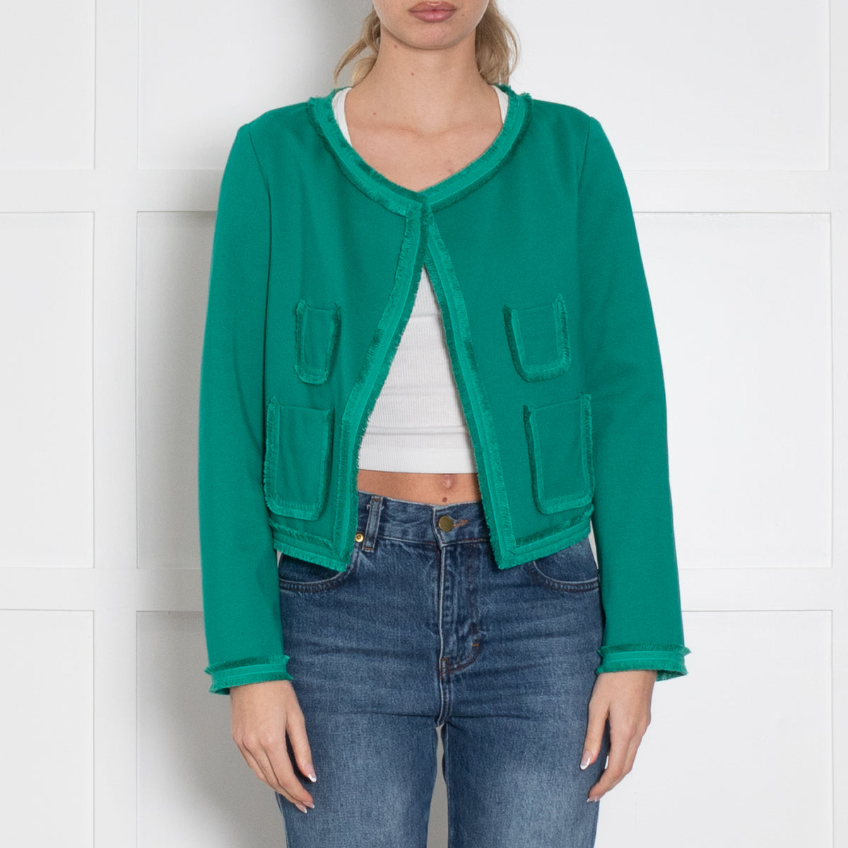 Dorothee Schumacher Green Raw Edge Detail Jacket