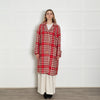Escada Cream Burgundy Large Hound Tooth Weave Wool Blend Coat