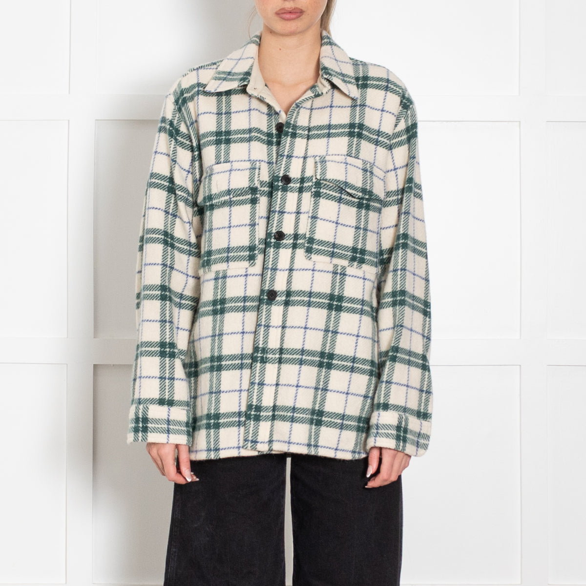 Isabel Marant Etoile Cream Green Check Wool Shirt