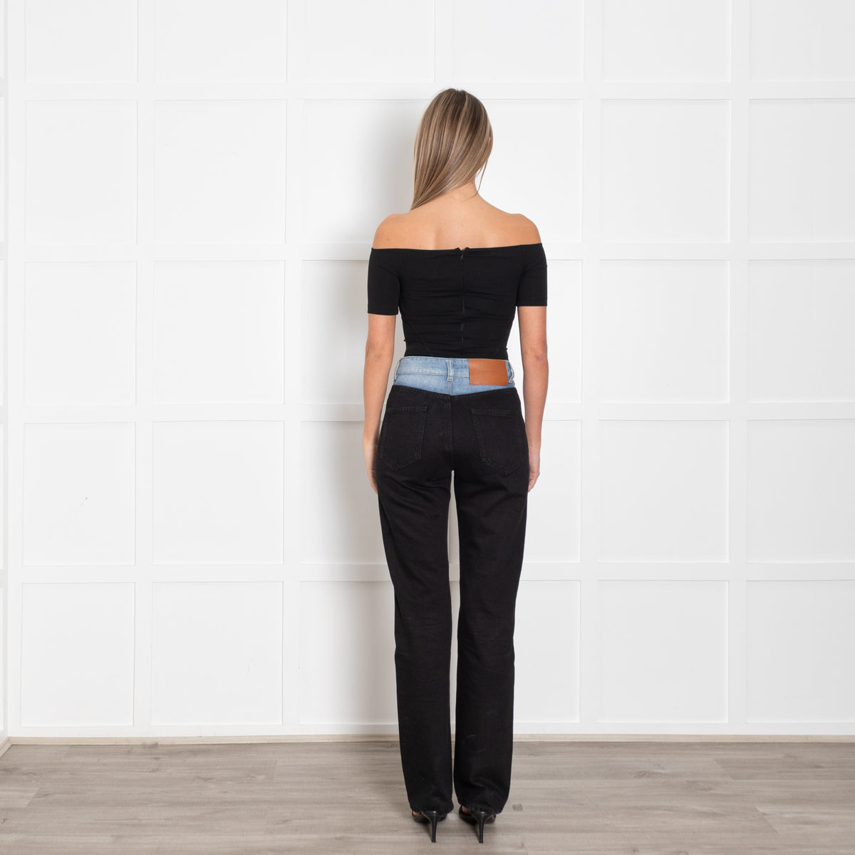 Mugler Black High Hip Off Cutout Bodysuit