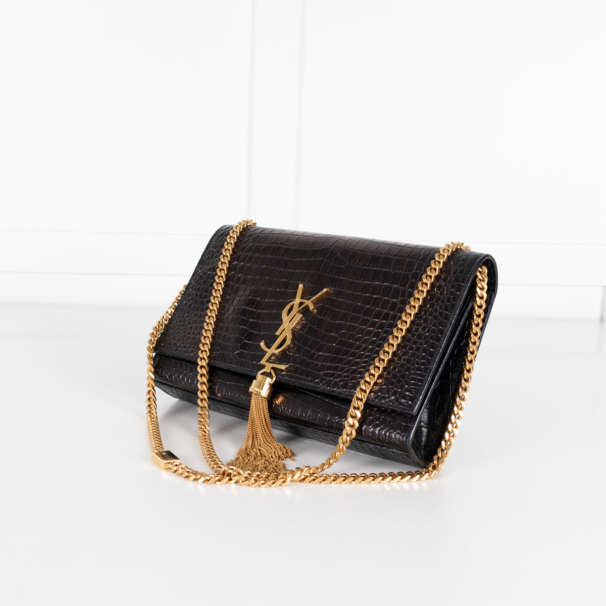 Saint Laurent Brown Croc Effect Shoulder Bag