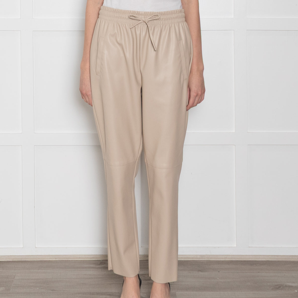 Herzen's Anglegenheit Cream Faux Leather Drawstring Waist Trouser