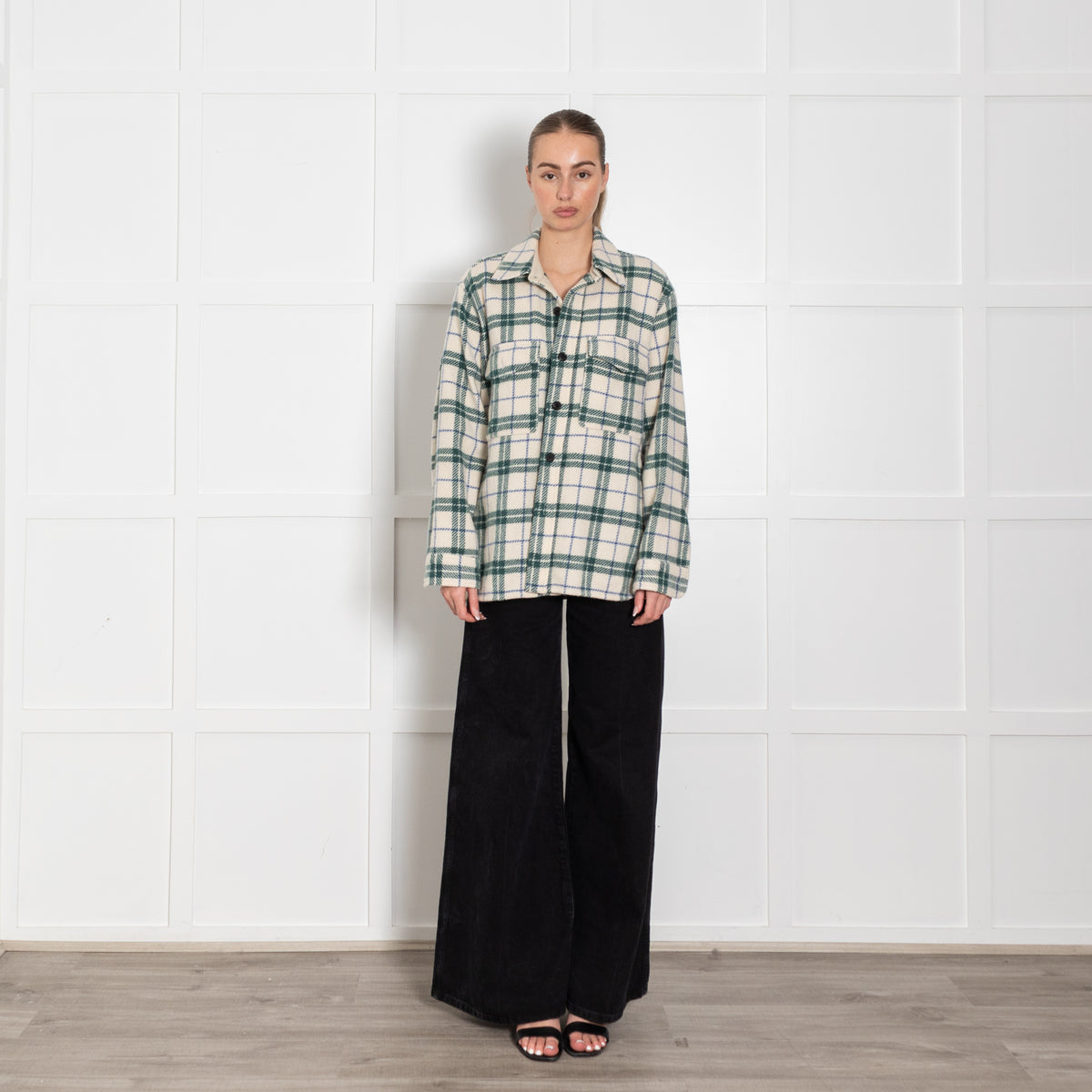 Isabel Marant Etoile Cream Green Check Wool Shirt