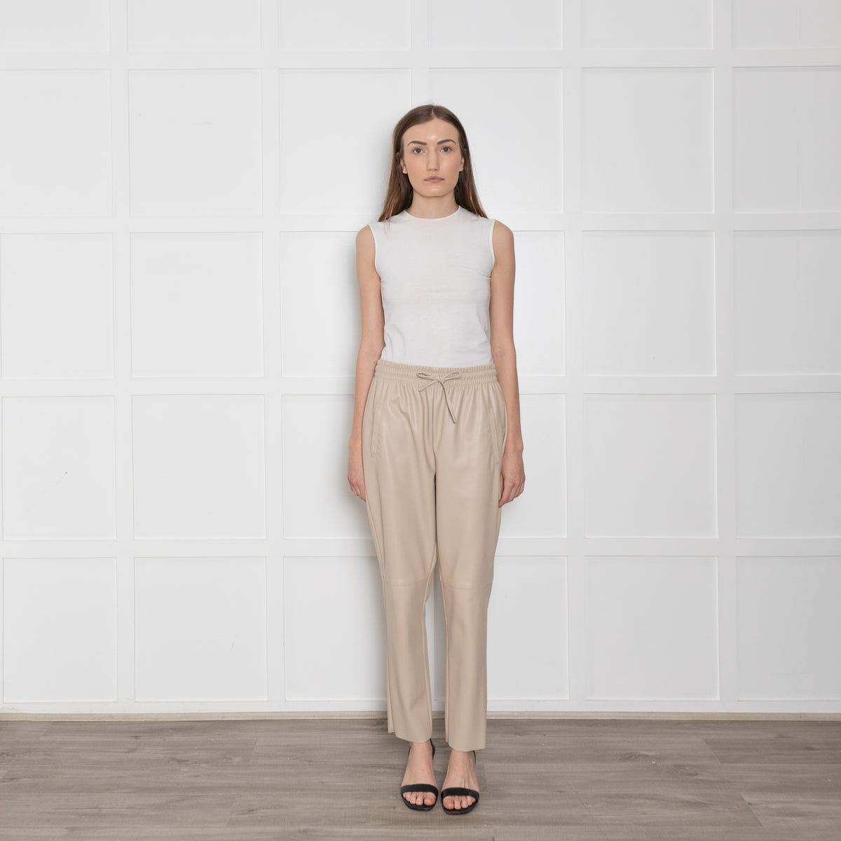 Herzen's Anglegenheit Cream Faux Leather Drawstring Waist Trouser