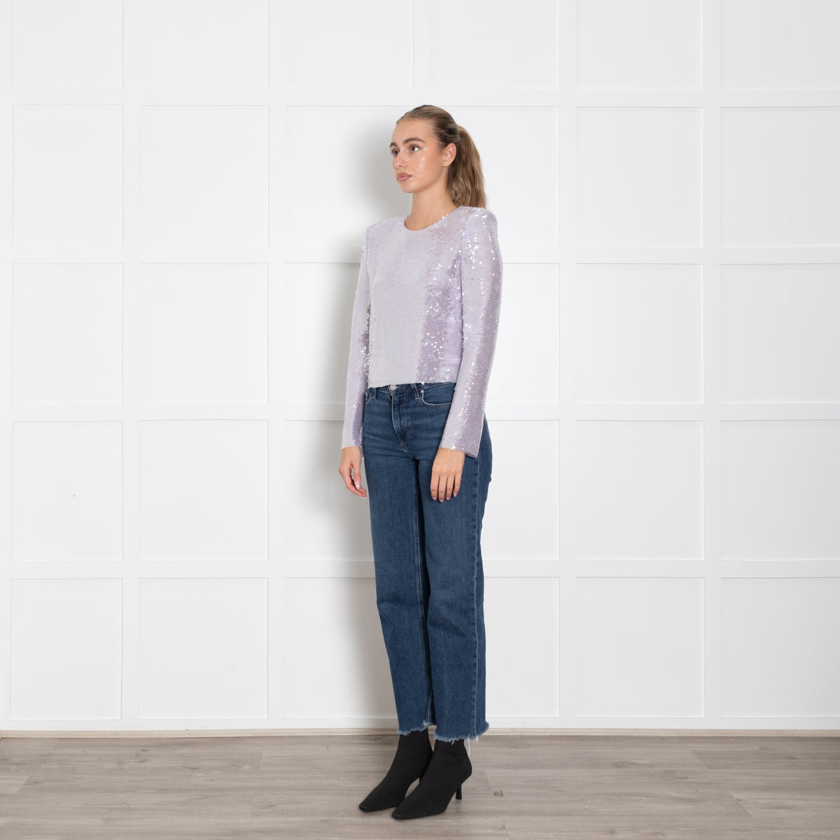 Self Portrait Lilac Sequin Long Sleeve Top