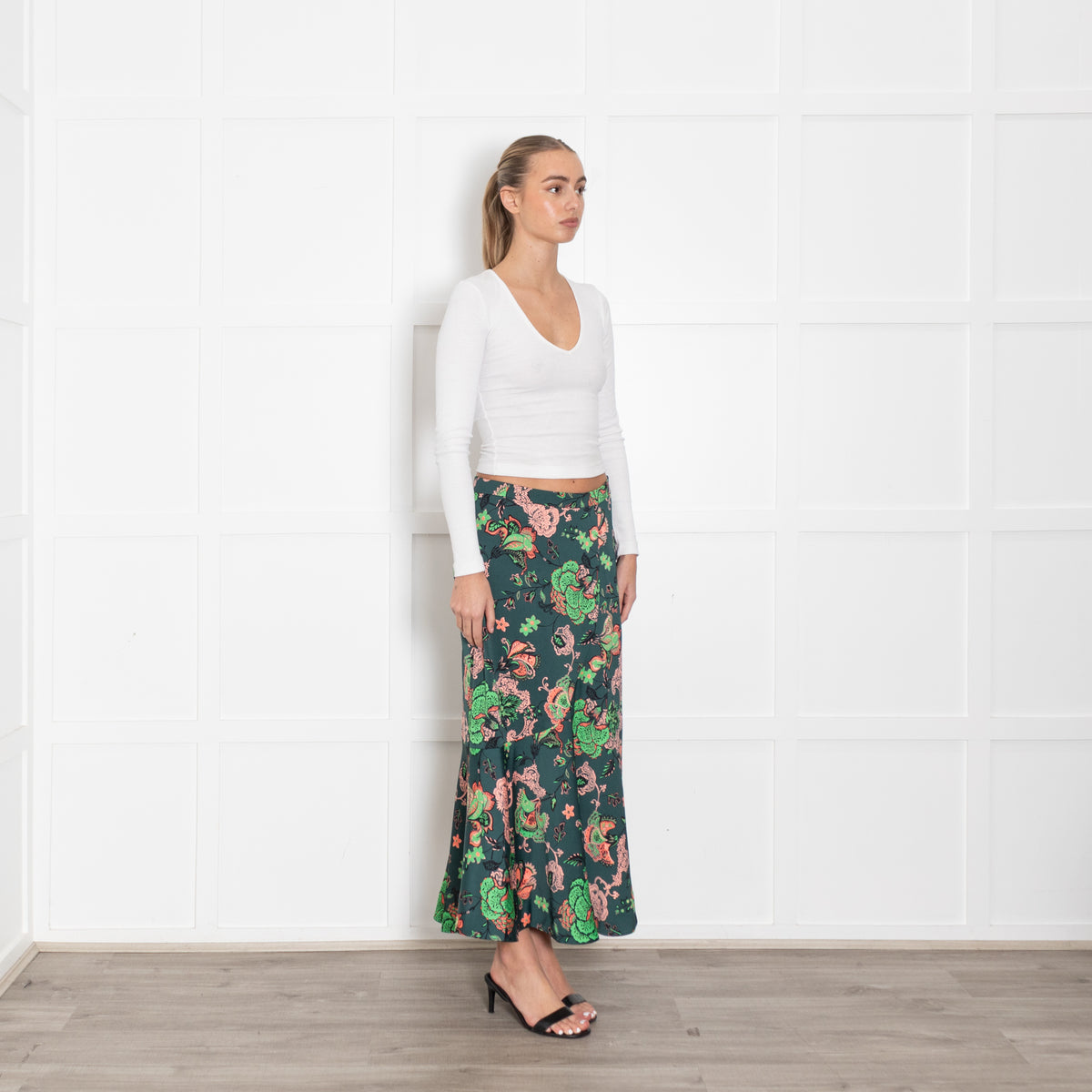 ME + Em Green And Pink Paisley Pattern Skirt