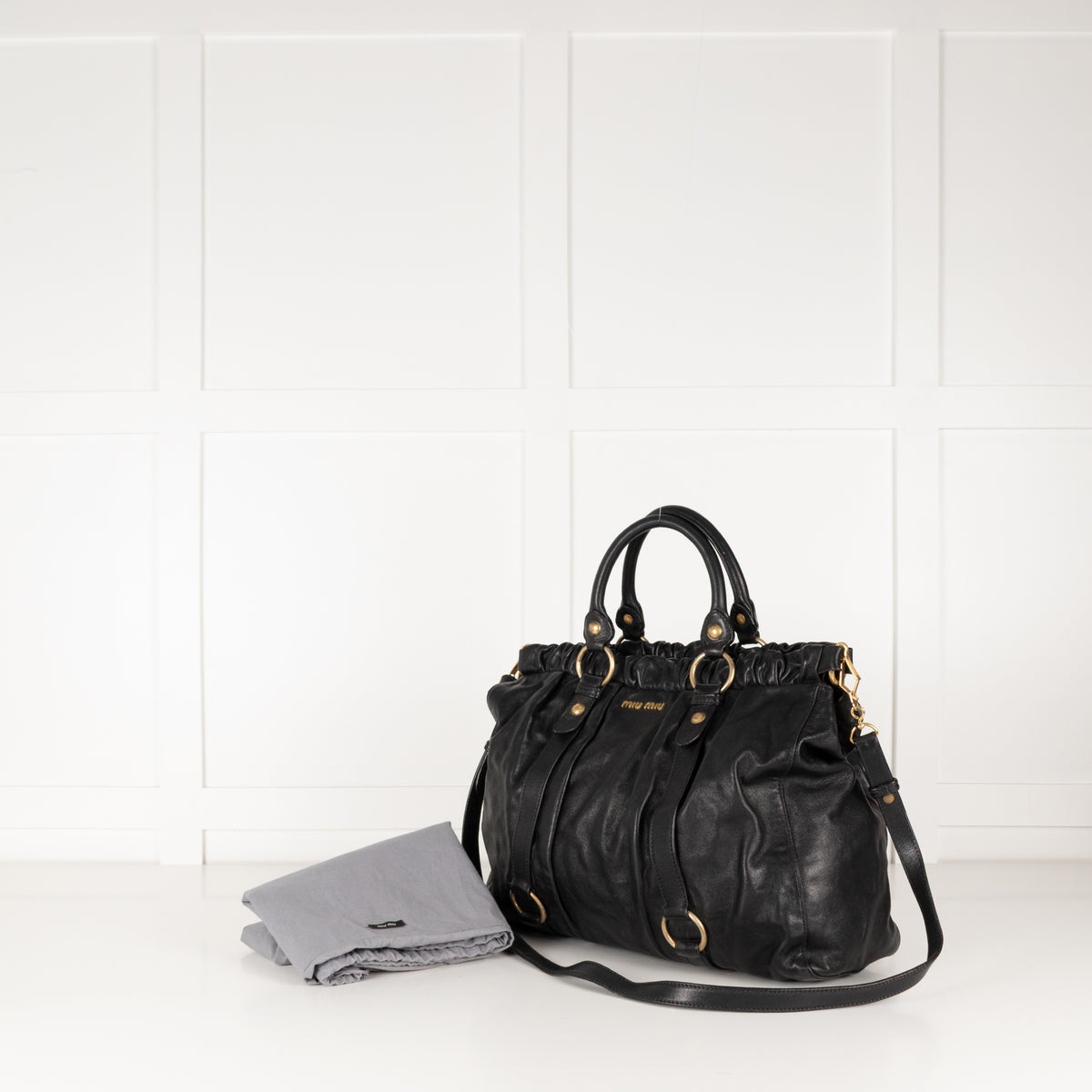 Miu Miu Black Vitello Tote  Bag