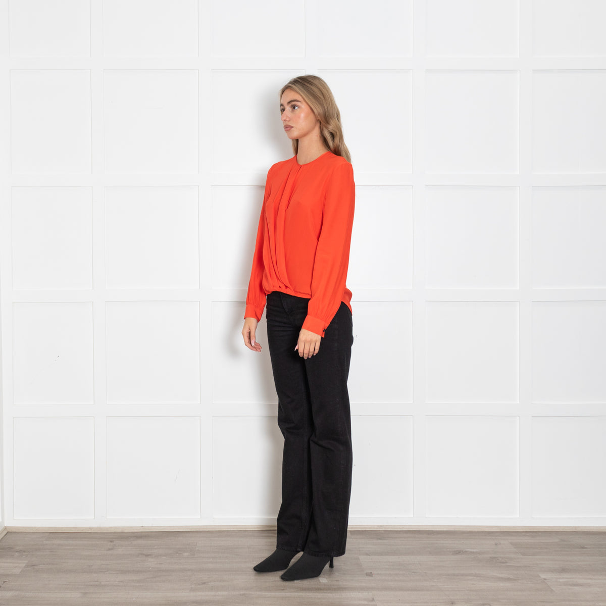 Rag & Bone Red Draped Long Sleeve Blouse