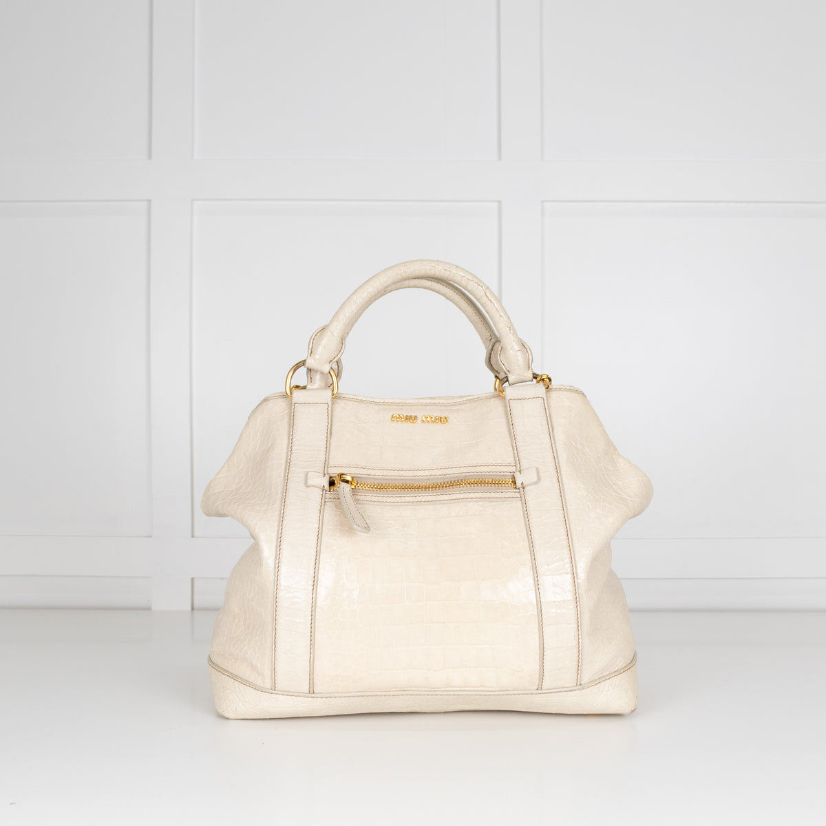 Miu Miu Cream Croc Embossed Bag