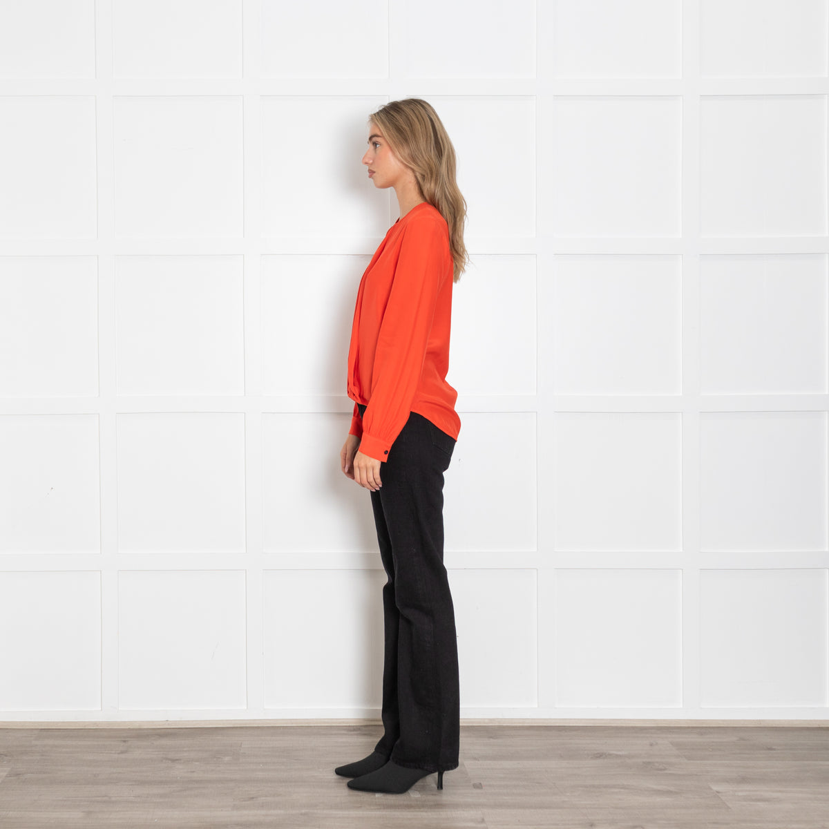 Rag & Bone Red Draped Long Sleeve Blouse