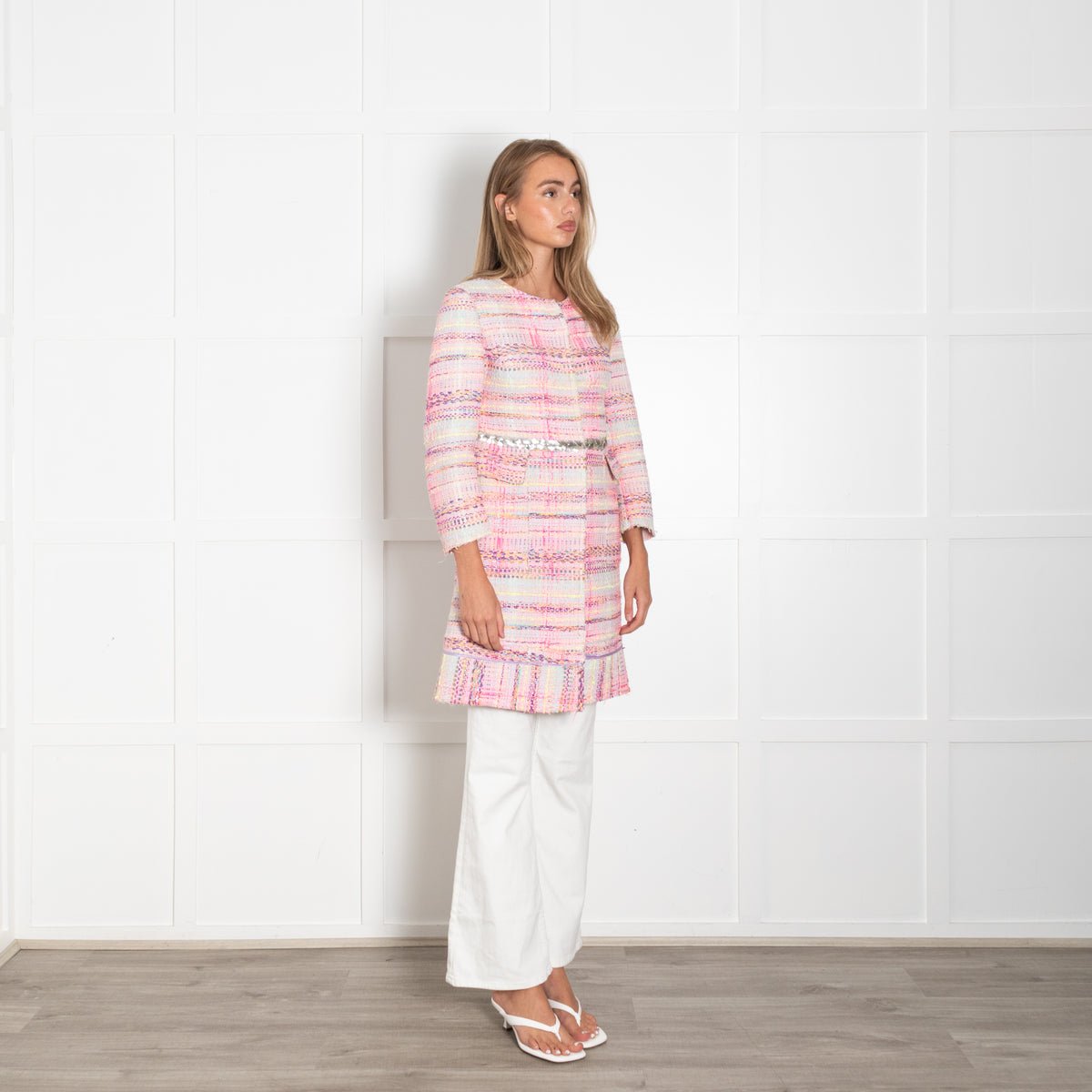 Giada Benincasa Pink Boucle Jacket with Silver Sequin Waist