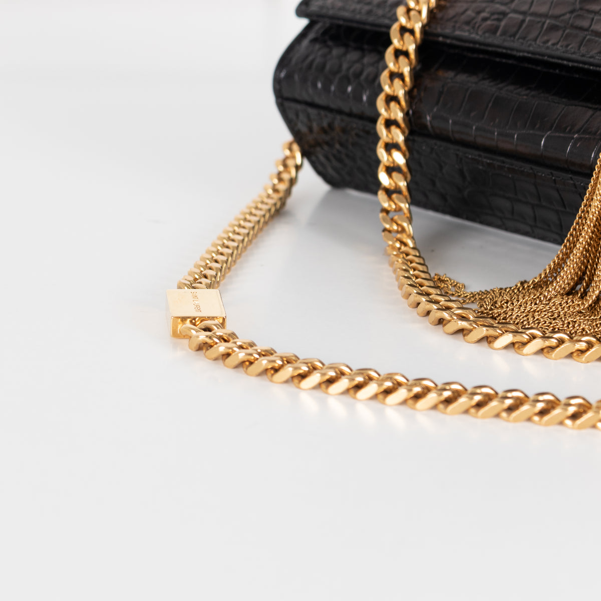 Saint Laurent Brown Croc Effect Shoulder Bag