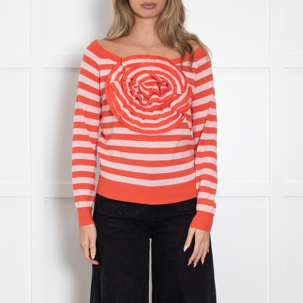 Sonia Rykiel Flower 3D Pink And Coral Stripe Jumper