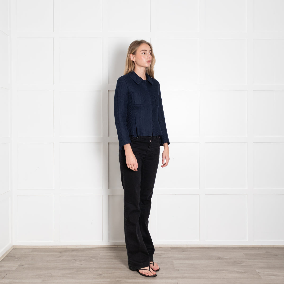 CH Carolina Herrera Navy Textured Short Jacket