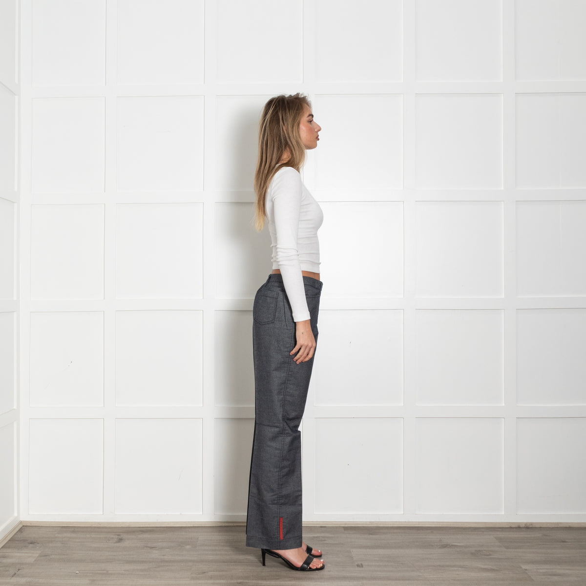 Prada Sport Blue White Mélange Cotton Trousers