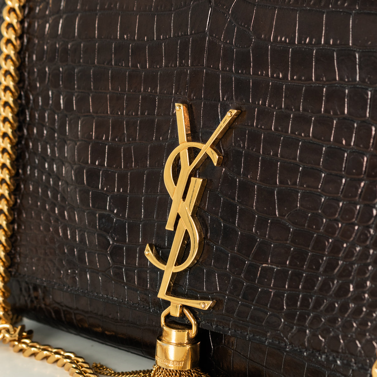 Saint Laurent Brown Croc Effect Shoulder Bag