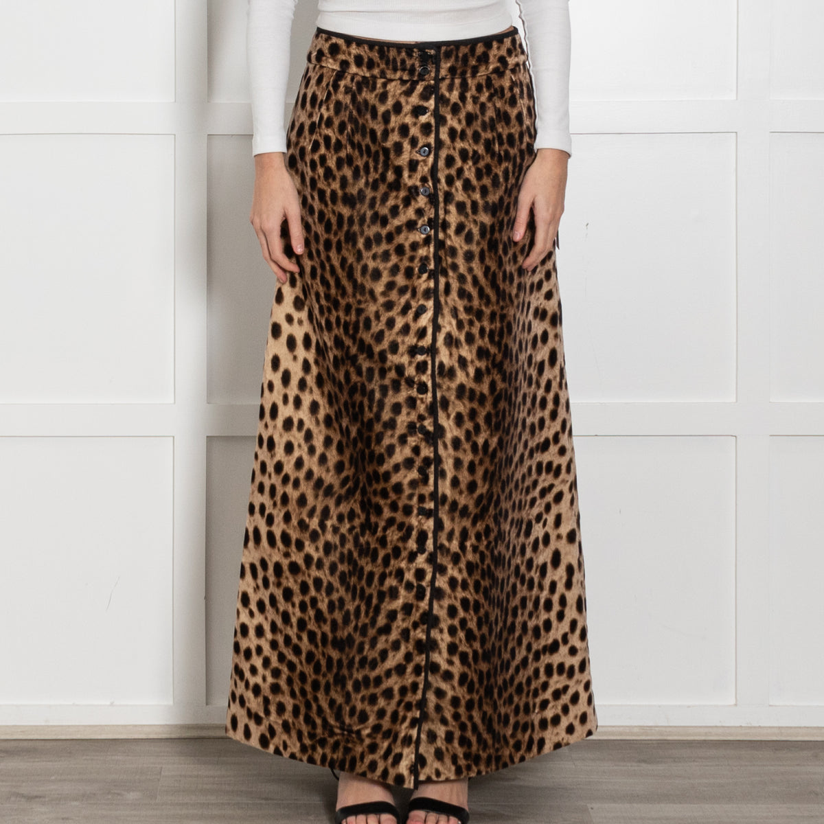 Wiggy Kit Brown Cheetah Print Velvet Quilted Maxi Skirt