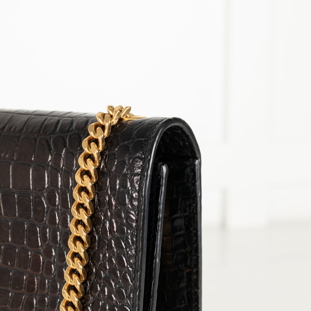 Saint Laurent Brown Croc Effect Shoulder Bag