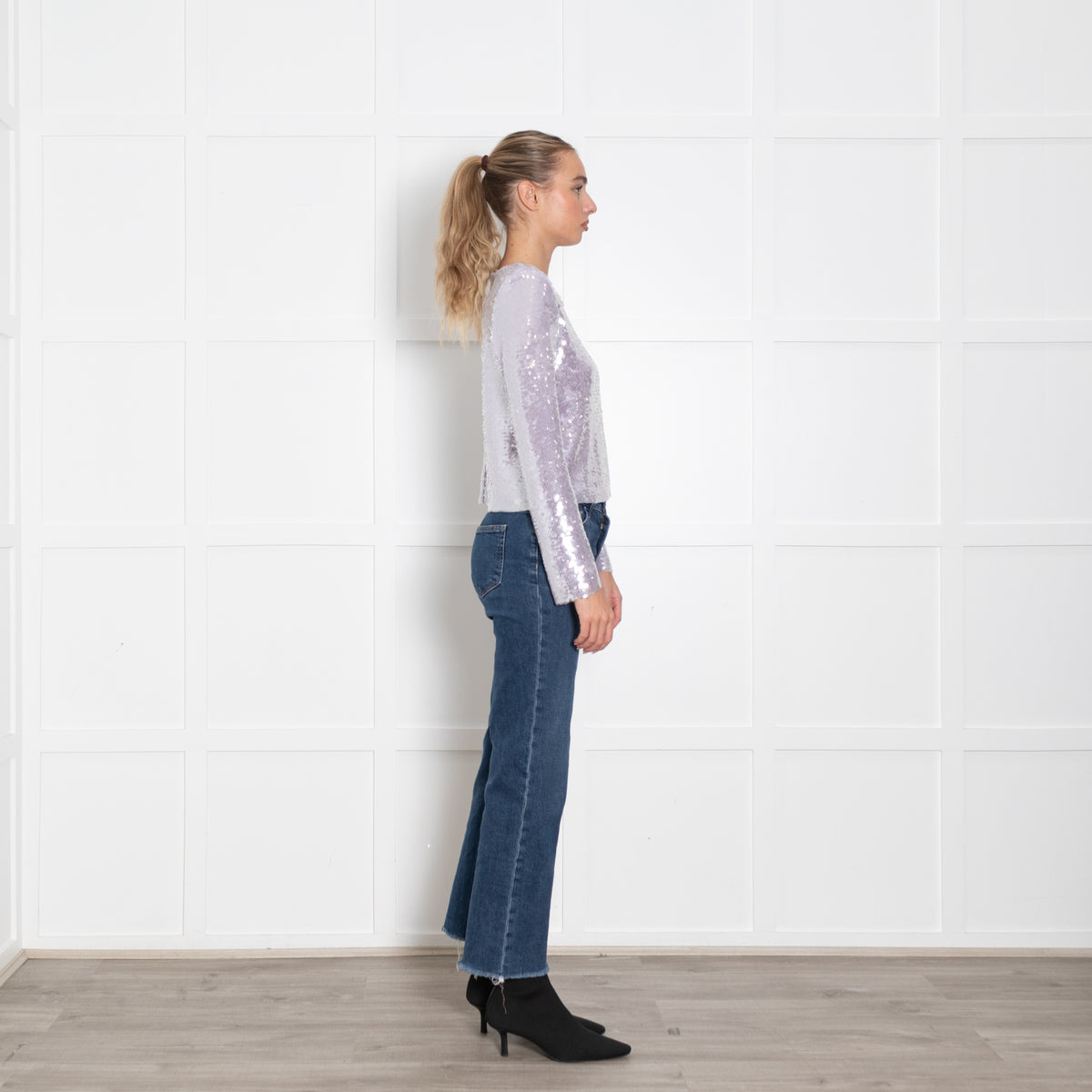 Self Portrait Lilac Sequin Long Sleeve Top