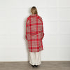 Escada Cream Burgundy Large Hound Tooth Weave Wool Blend Coat