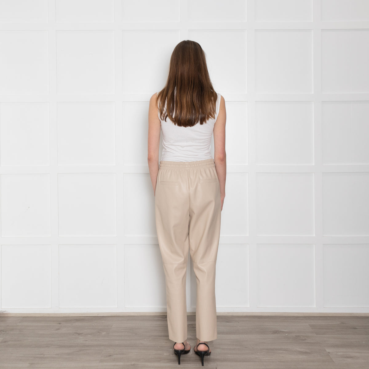Herzen's Anglegenheit Cream Faux Leather Drawstring Waist Trouser